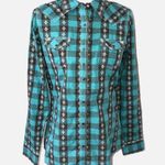 Wrangler Rock 47  Cowgirl Western Snap Front Shirt Size M Rodeo Embroidered Blue Photo 0