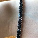 Natural Black Jade Sterling Silver Tennis Bracelet Photo 0