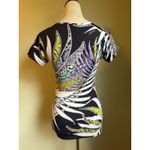 Just Cavalli  Women S Black Multi Color Snake Print Short Sleeve T Shirt Top Photo 2
