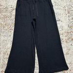 Loft  wide leg pull on ribbed pants size Large black rayon Photo 0