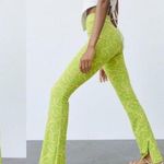 ZARA NEW high Rise Flared Jacquard Retro Print Pull On Pants Green Size XS Photo 0