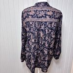 Lucky Brand Top Blue Pink Floral Pin-tucked Front Boho 3/4 sleeve shirt size M Photo 5