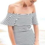 Lovers + Friends Rising Sun Dress in Navy Stripe Off The Shoulders Size Small S Photo 0