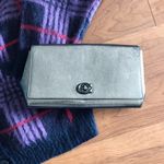 Coach  Alexa Metallic Leather Turnlock Clutch Purse, Silver Photo 14