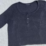 Brandy Melville Nadia Semi Crop Long Sleeve Henley Tee - Charcoal Photo 3