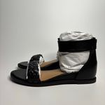 Seychelles  Skipper Braided Leather Low Wedge Sandals in Black Photo 2
