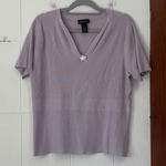 Lane Bryant  Lavender Ribbed V Neck Short Sleeve Knit Top Flower Detail Size 18 Photo 0