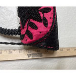 Vintage Glass Beaded Red Black Floral Crossbody Purse Bag Clutch‎ Party Cruise Photo 6