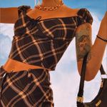 I am gia I.AM.GIA Carmel Top Black Check Plaid Halter-Tie Puff Sleeve XS EUC Photo 8