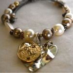 Source Unknown Boho Chic Heart/Lock Shades Of Gold/White Beads Statement Choker Necklace Photo 2