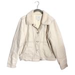 Joie  Lev Faux Fur Collar Denim Jacket in Aged White Size Large Trucker Photo 2