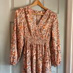 Old Navy  Women's M Floral Paisley Orange Fall Fit Flare 3/4 Sleeve Midi Dress Photo 1