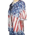 Patriotic red white and blue!! Cute flared hem lace up neck Size M Photo 5