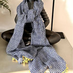 Mud Pie 100% Polyester OS Blue/Yellow Geometric Pattern Oblong Scarf #XL-30511 Photo 0