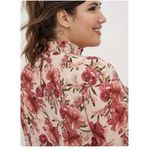 Torrid  Pink Floral Chiffon‎ Smocked High Mock Neck Long Sleeve Blouse Size 3X Photo 2