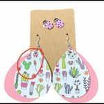 None Women's Lady Bug Studs Succulent Cactus Plant Dangle Earrings Set Pink White Photo 8