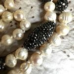 Freshwater Pearl & Pavé Crystal Long Necklace ✨ Sterling Clasp • Hand Photo 12