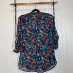 Kut From The Kloth NWT  Blue Foral Boho Blouse Roll Tab Sleeve Button Front Top S Photo 2