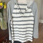 B.Original Oversized Gray and Cream Striped Hooded Top Photo 4