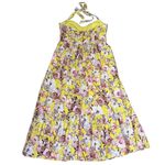 Bardot Dress Women's L Linen Labella Halter Midi Tiered Flounce Floral Back Tie Photo 6