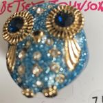 Betsey Johnson Gold Tone Blue Enamel Glitter Owl Stretchy Ring Size 7.5 NWT Photo 2