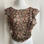 ZARA  Sheer Beaded Floral Ruffled Top Blouse M Photo 4