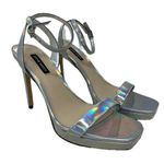 Nine West Zadie Formal Evening Silver Iridescent Ankle Strap Dress Heels 8.5M Photo 0