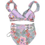 No Boundaries Bikini Set Floral Sage Green Pink Corset Flutter M Top L Bottoms Photo 1