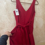 Mango MNG Linen Wrap Jumpsuit Red Wide Leg Sleeveless Has Belt V Neck Sz XL Photo 4