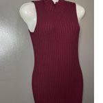 Knit & Love Dress Womens Medium Ribbed Sleeveless Mock Neck Midi Bodycon Red Photo 3