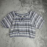 Madewell  Shirt Women Medium Blue White Striped Jacquard Keyhole Crop Top Cottage Photo 1