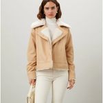 Derek‎ Lam Coat Womens X Small Brown Tan Oversized Shearling Jacket Faux Leather Size XS Photo 2