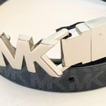 Michael Kors  Size Medium Black Silver Buckle Printed Leather Skinny Belt Photo 1