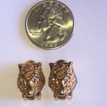 Vintage Gold Tone CZ Rhinestone Panther Clip On Classic Retro Earrings Photo 2