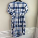 ZARA blue plaid faux wrap short sleeve V neck babydoll dress size large Photo 5