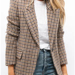 A New Day Brown Pink Rust Plaid Two Button Tailored Blazer Jacket Oversized Small Lined Photo 0