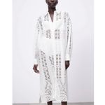 ZARA  Openwork Eyelet White Maxi Shirt Dress Long Sleeve Coverup Size XS Photo 2