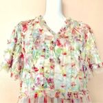 DM fashion White Green & Red Ruffle Tulle Floral Belle Sleeve Dress. Photo 1