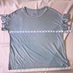 American Eagle Green Distressed Short Sleeve Ruffle Tee Shirt Photo 4