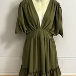 Grace Karin  olive green high waisted fit and flare ruffle dress size Small retro Photo 0