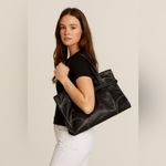Black Top Handle Bag with White Stitching Photo 1