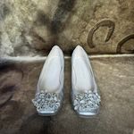 Etienne Aigner  Silver Leather Ballet Flats With Floral Embellishments Photo 2