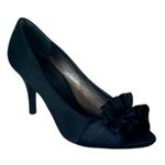 Nina Pump 3 1/2” Heel Black Satin Ruffle Peep Toe Closed Back Women’s Size 7.5M Photo 0
