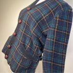 Ralph Lauren Vintage  Blue and Green Plaid Cardigan lamb wool side L Photo 6