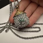 Lucky Pot Of Gold Green Clover Rhinestone Silver Tone Necklace St Patrick’s Day Photo 7