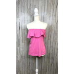 Lilly Pulitzer Women's XS Pink Silk Ruffle Tube Blouse Strapless Summer Top Photo 1