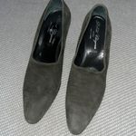 Robert Clergerie Grey Suede Pumps Almond Toe Black Block Heel Sz 8.5 France Gray Photo 0