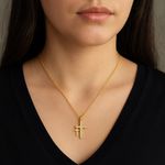 18k Gold Double Cross Pendant Necklace with CZ Accents – 18”+2” Chain Photo 1