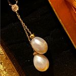 14K Gold Diamond & Pearl Lariet Necklace Photo 4