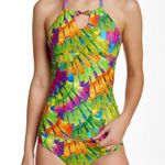Trina Turk Polynesian Palms Two Piece Tankini Hipster Bottoms Multicolor *Size 8 Photo 0